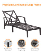 SeeHill Aluminum Outdoor Chaise Lounge Chair with Cushion, Adjustable Backrest Pool Lounger for Patio or Deck Use, Gunmetal