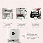 Coffee Machine, 12 Cup Programmable Drip Coffee Maker, Ivory & Chrome