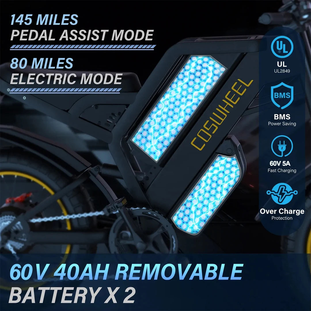 COSWHEEL GT20 MAX Electric Dirt Bike Teens Adults, 2000W 60V E-Bike with Dual Suspension, Hydraulic Brakes, Off-Road Tires