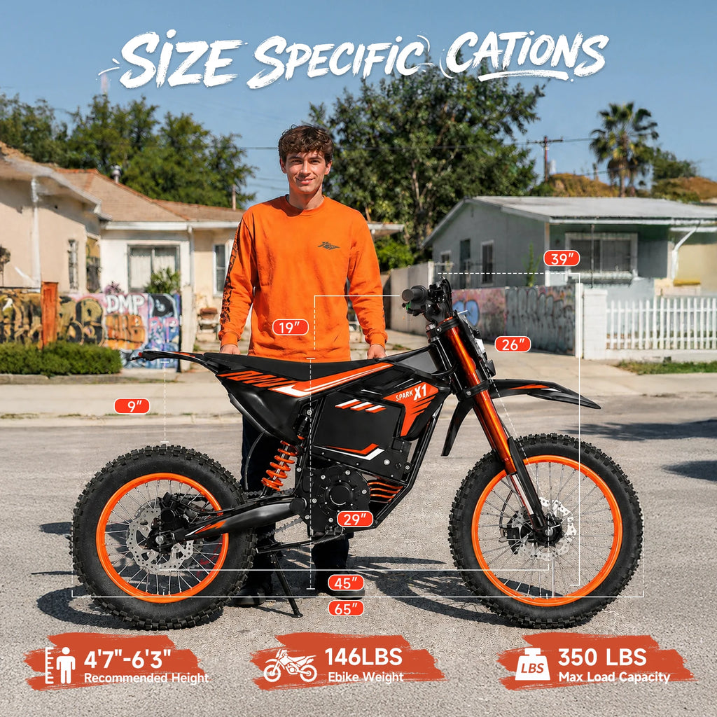 QRONGE X1 Spark L Electric Dirt Bike, 4500W Peak Electric Bicycle, 60V 28.8Ah Up to 50MPH & 60 Miles Electric Motorcycle, 17"/14" Off-Road Tire E-Dirt Bike for Adults Teens + 1 Year Warranty