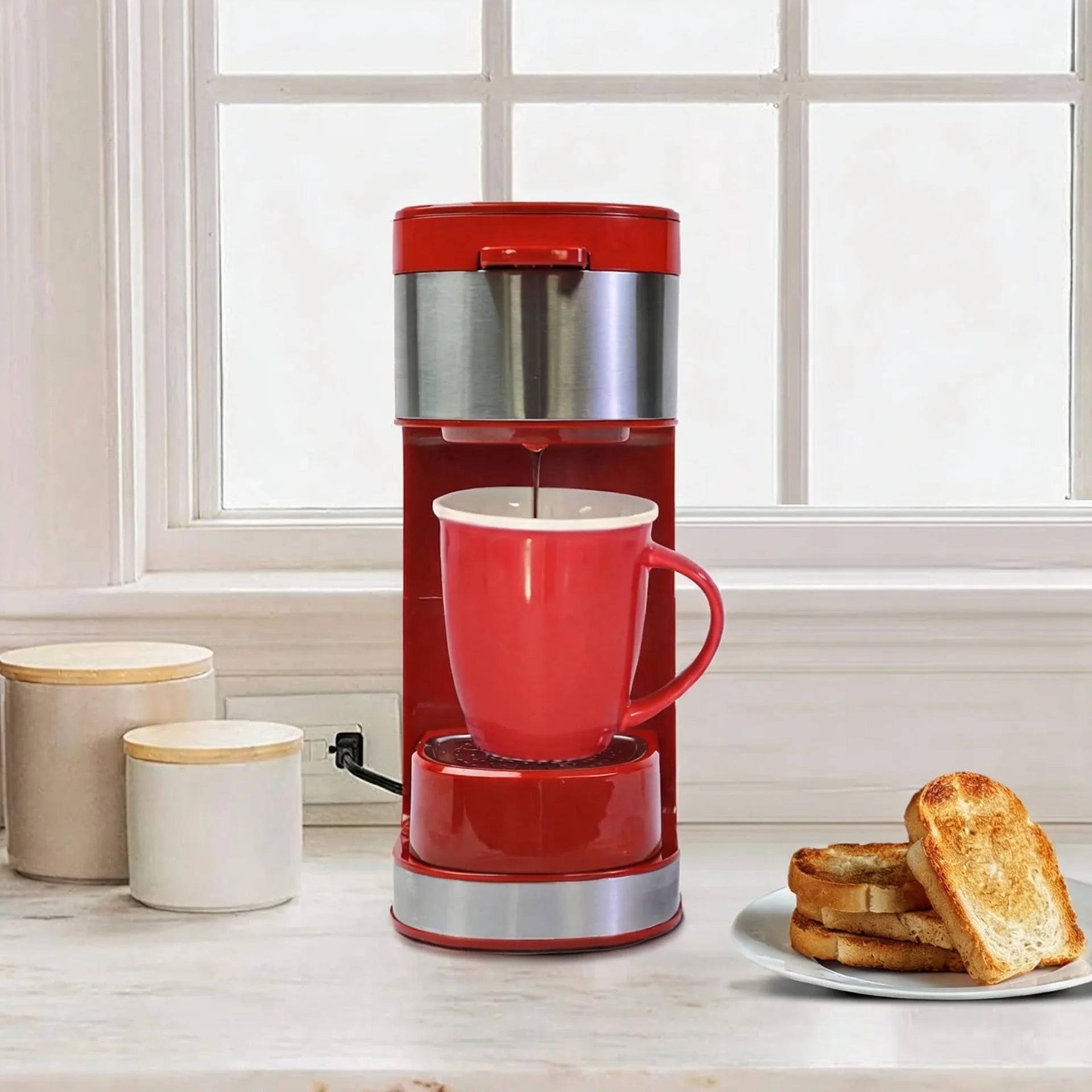 Single Serve Coffee Maker – Compatible with    K‑Cup Pods & Ground Coffee, One Cup Brewer, 6–12 Oz Brew Sizes, Travel Mug
