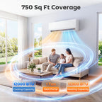 12000 BTU Mini Split AC/Heating System, 22 SEER2 115V Inverter Heat Pump, Works with Alexa and WiFi, Energy Efficient Ductless Air Conditioner Cools 750 Sq.Ft, Complete Installation Kit