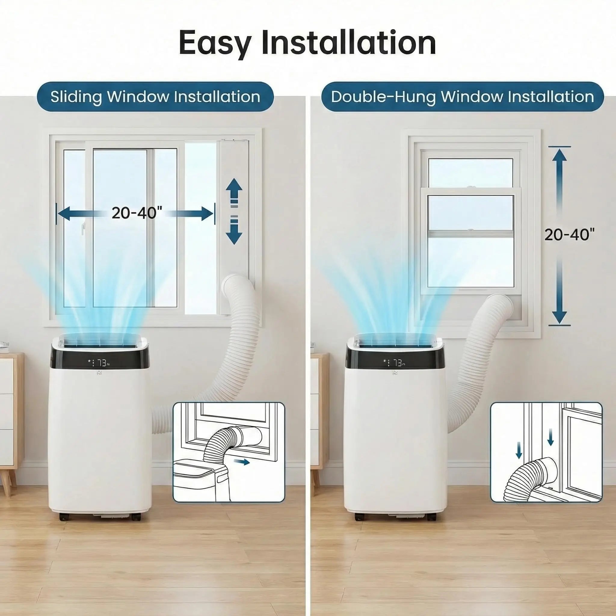 Portable Air Conditioner Cools Rooms Up To 450 Sq Ft 3 In 1 Quiet AC Unit With 3 Speeds Remote Control 24H Timer Smart Control Panel Multi Function Modes For Home Office Bedroom