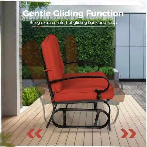 Outdoor Patio Glider Chair, Rocking Glider Bench for 2 Person, Porch Furniture Loveseat Seating, Wrought Iron Patio