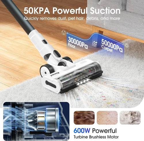 50KPA Cordless Vacuum, 70Mins Runtime, Self-Standing, Touchscreen, 6lbs, for Pet Hair & Carpet