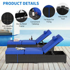 Outdoor Chaise Lounge Chairs Set of 2, 78" Pool Lounge Chairs with Adjustable Back, Foldable Side Table & Washable Cushions, Wicker Rattan Patio Loungers for Poolside Deck Beach Yard