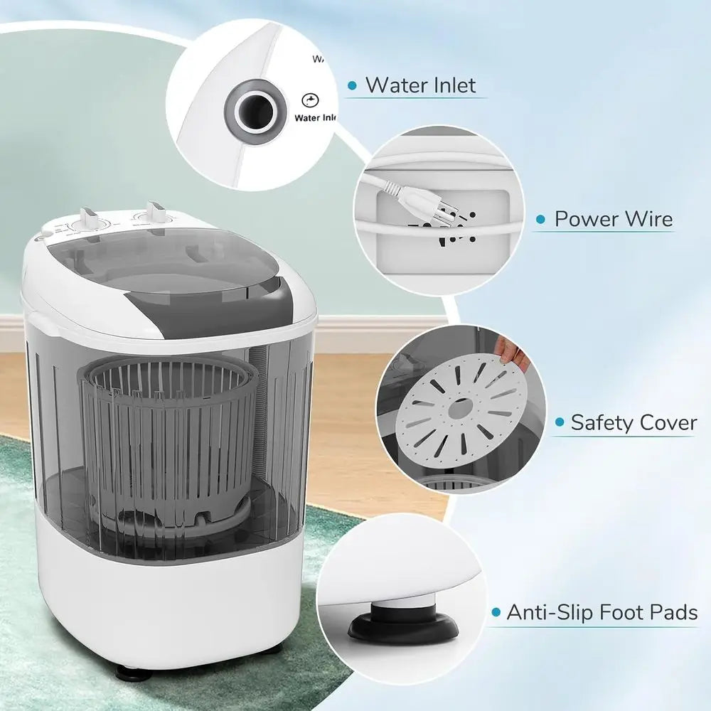 Portable Mini Washing hine, 5.5 lbs acity Small Compact Laundry Washer with Spin Tub & Drain Hose, Semi-automatic Washer hine or