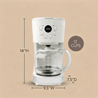 Coffee Machine, 12 Cup Programmable Drip Coffee Maker, Ivory & Chrome