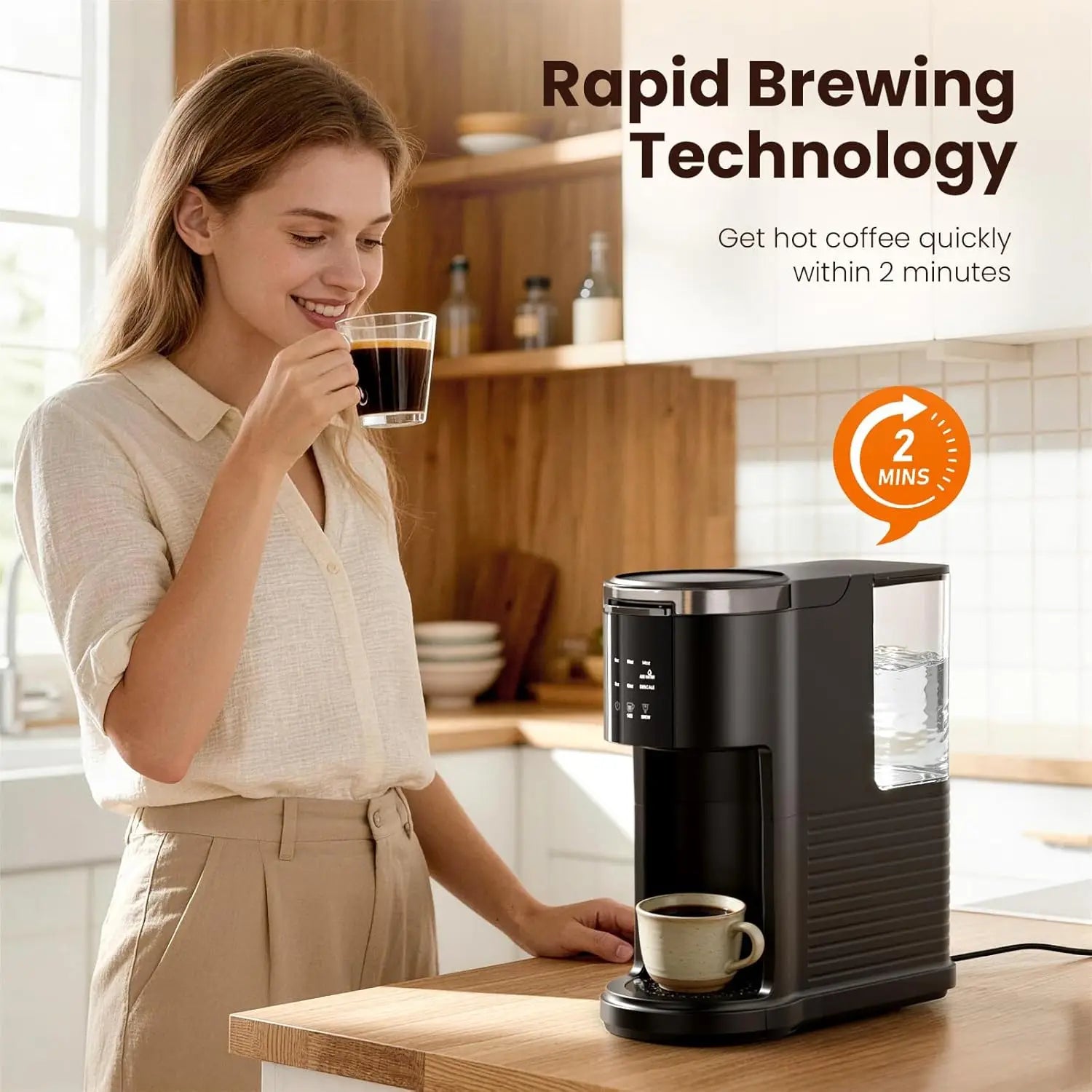 Single Serve Coffee Maker, 2 in 1 Drop Coffee Machine Compatible with K Cup & Ground Coffee, 5 Brew Sizes 6-14 Oz, 40oz Remov