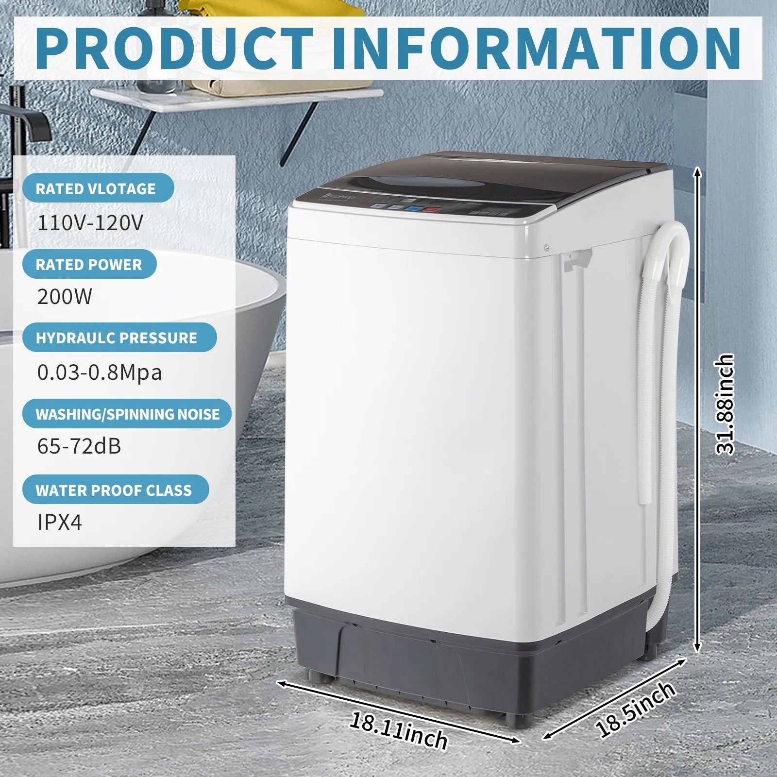 Full-Automatic Washing Machine Portable Compact Laundry Washer Spin w/Drain Pump