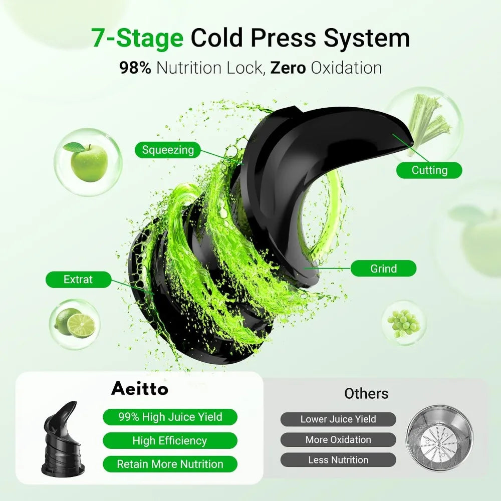 5.3" Large Mouth Feed Chute Juicer - Cold Press for Fruits & Veggies - Self Feeding, Hands-Free, Easy Clean