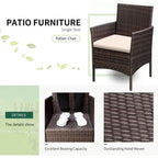 3-Piece Outdoor PE Rattan Furniture Set with Cushions and Glass Coffee Table, Brown and Beige