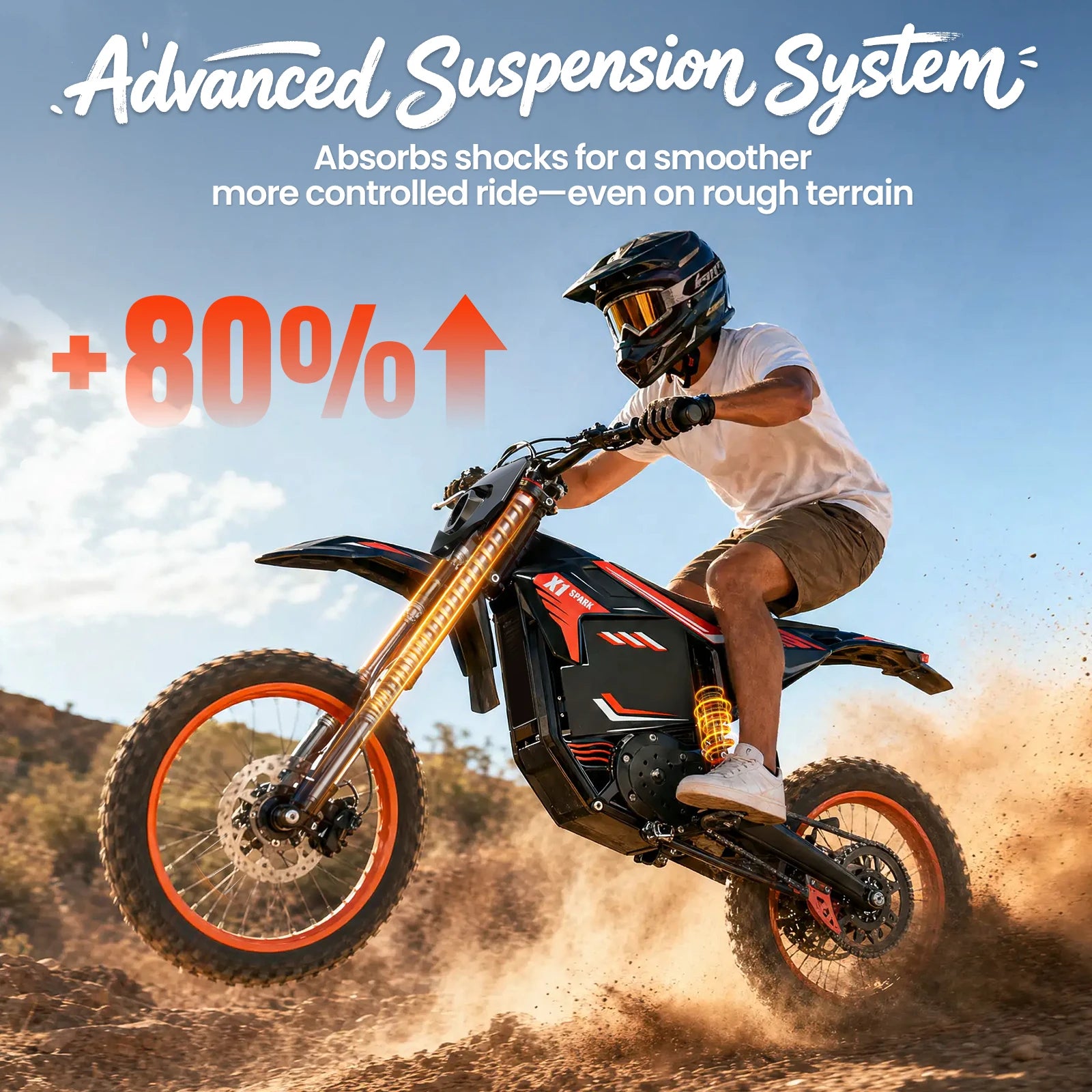 QRONGE X1 Spark L Electric Dirt Bike, 4500W Peak Electric Bicycle, 60V 28.8Ah Up to 50MPH & 60 Miles Electric Motorcycle, 17"/14" Off-Road Tire E-Dirt Bike for Adults Teens + 1 Year Warranty