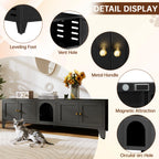 58" Metal Cat Litter Box Enclosure, Hidden Litter Box Furniture for 2 Cats, Large Indoor Cat House TV Stand Cabinet with Ventilation & 2 Compartments, Black Modern Pet Washroom with Adjustable Legs