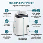 Portable Air Conditioner Cools Rooms Up To 450 Sq Ft 3 In 1 Quiet AC Unit With 3 Speeds Remote Control 24H Timer Smart Control Panel Multi Function Modes For Home Office Bedroom