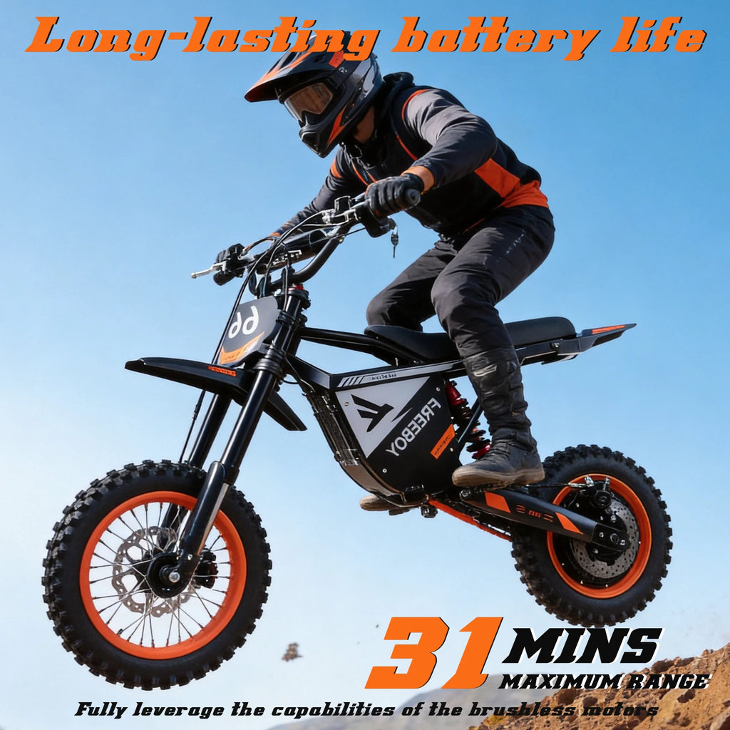 FREEBOY Y66 3000W Electric Dirt Bike for Adults Teens, 34MPH 48V 30Ah Lithium Battery Off-Road Electric Motorcycle, 12/10 Inch Fat Tire E-Bike Moped Scooter, 31-Mile Range 265LBS Load Hydraulic Disc Brake, Beach Snow Mountain