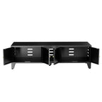 58" Metal Cat Litter Box Enclosure, Hidden Litter Box Furniture for 2 Cats, Large Indoor Cat House TV Stand Cabinet with Ventilation & 2 Compartments, Black Modern Pet Washroom with Adjustable Legs