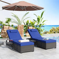 Outdoor Chaise Lounge Chairs Set of 2, 78" Pool Lounge Chairs with Adjustable Back, Foldable Side Table & Washable Cushions, Wicker Rattan Patio Loungers for Poolside Deck Beach Yard