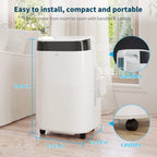 Portable Air Conditioner Cools Rooms Up To 450 Sq Ft 3 In 1 Quiet AC Unit With 3 Speeds Remote Control 24H Timer Smart Control Panel Multi Function Modes For Home Office Bedroom
