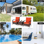 3-Piece Patio Furniture Set: 2 Wicker Chairs with Glass Top Coffee Table, Outdoor Garden Porch Poolside Seating