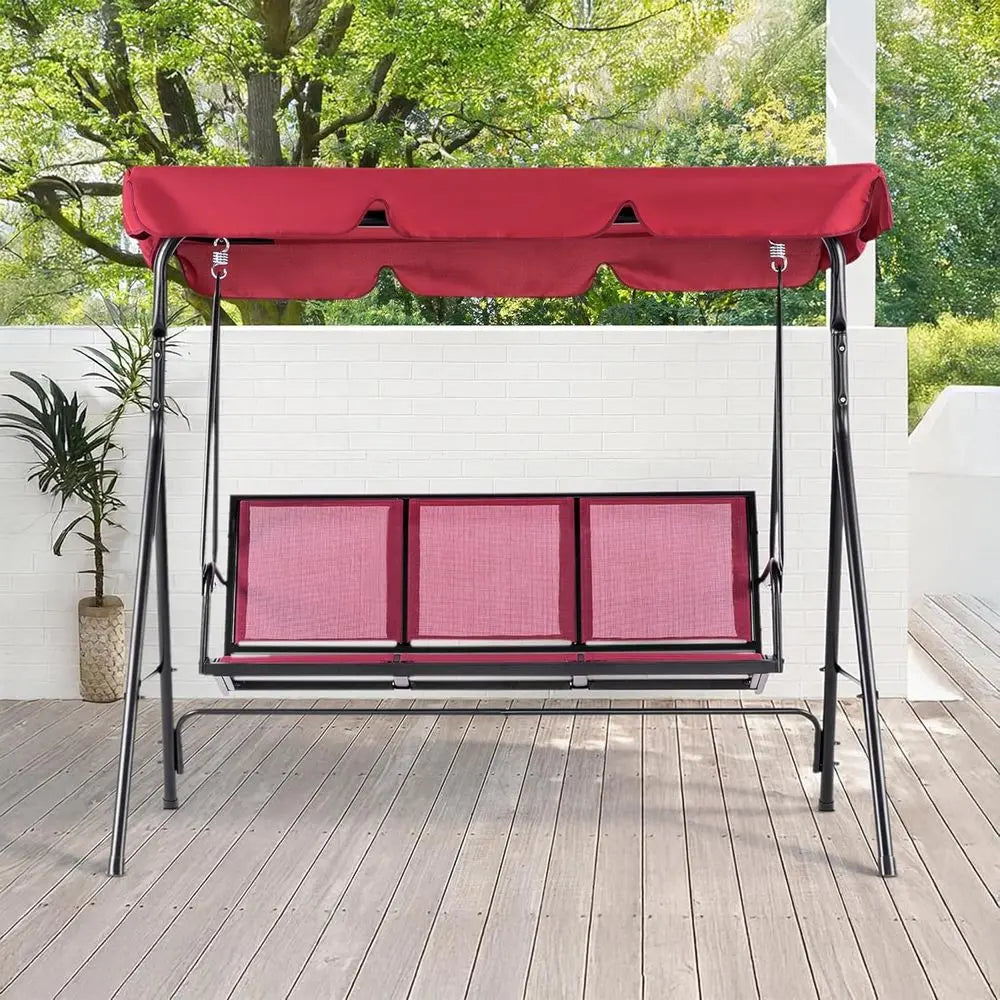 3-Person Outdoor Patio Swing Chair, Steel and Textile Seat Glider