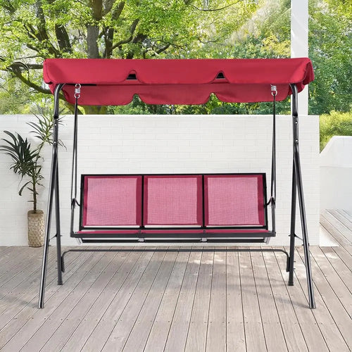 3-Person Outdoor Patio Swing Chair, Steel and Textile Seat Glider