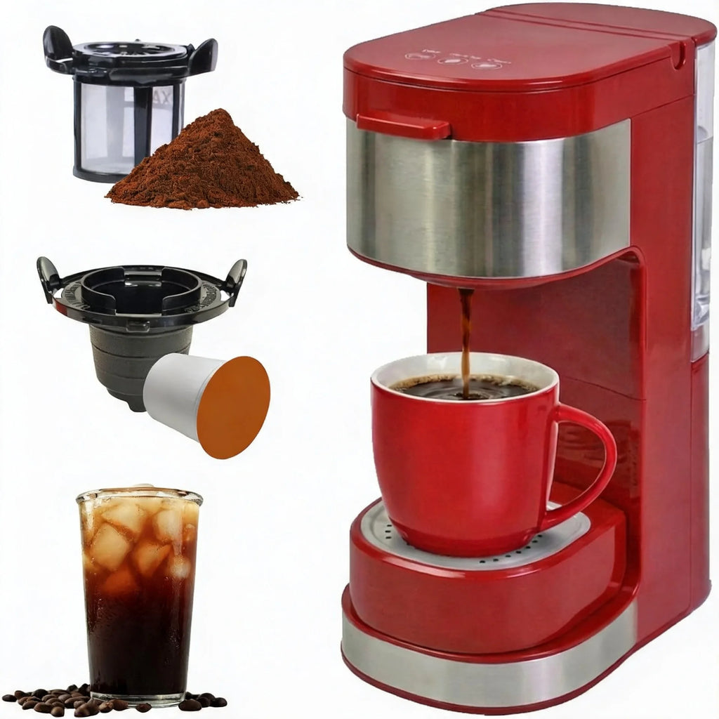 Single Serve Coffee Maker – Compatible with    K‑Cup Pods & Ground Coffee, One Cup Brewer, 6–12 Oz Brew Sizes, Travel Mug