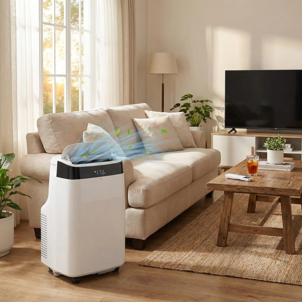 Portable Air Conditioner Cools Rooms Up To 450 Sq Ft 3 In 1 Quiet AC Unit With 3 Speeds Remote Control 24H Timer Smart Control Panel Multi Function Modes For Home Office Bedroom