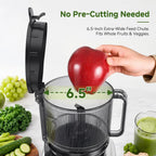 Slow Masticating Cold Press Juicer, 6.5-Inch Wide Chute for Whole Fruits and Vegetables, Easy to Clean and Clog-Resistant, Quiet