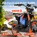 QRONGE X1 Spark L Electric Dirt Bike, 4500W Peak Electric Bicycle, 60V 28.8Ah Up to 50MPH & 60 Miles Electric Motorcycle, 17"/14" Off-Road Tire E-Dirt Bike for Adults Teens + 1 Year Warranty