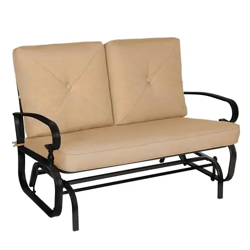 Outdoor Patio Glider Chair, Rocking Glider Bench for 2 Person, Porch Furniture Loveseat Seating, Wrought Iron Patio