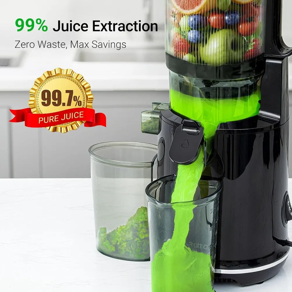 5.3" Large Mouth Feed Chute Juicer - Cold Press for Fruits & Veggies - Self Feeding, Hands-Free, Easy Clean