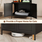 57 Inch Tall Spacious Metal Cat Litter Box Enclosure, Black Hidden Litter Box Cabinet with 3 Tier Storage Shelves Doors 4 S Hooks, Odor Control Pet Washroom Furniture, Heavy Duty Rust Resistant Large Indoor Cat House with Ele