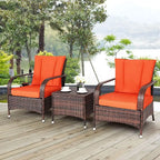 3-Piece Patio Furniture Set: 2 Wicker Chairs with Glass Top Coffee Table, Outdoor Garden Porch Poolside Seating