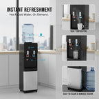 Top Loading Water Cooler Dispenser, Hot and Cold Water Dispenser for 3 or 5 Gallons Bottles, Sturdy Stainless Steel and Child Security Lock, Ideal for Homes, Kitchens, Offices, Dorms, Black