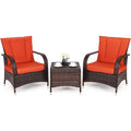 3-Piece Patio Furniture Set: 2 Wicker Chairs with Glass Top Coffee Table, Outdoor Garden Porch Poolside Seating