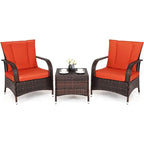 3-Piece Patio Furniture Set: 2 Wicker Chairs with Glass Top Coffee Table, Outdoor Garden Porch Poolside Seating