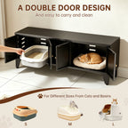 58" Metal Cat Litter Box Enclosure, Hidden Litter Box Furniture for 2 Cats, Large Indoor Cat House TV Stand Cabinet with Ventilation & 2 Compartments, Black Modern Pet Washroom with Adjustable Legs