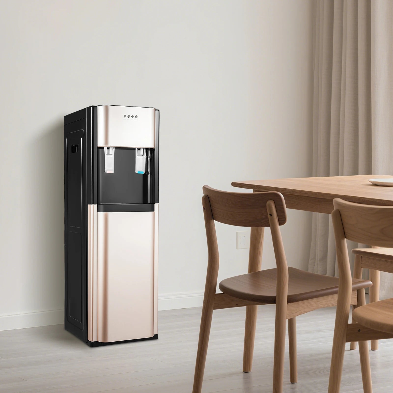 Water Cooler Dispenser, Water Cooler with Hot & Cold, Bottom Loading, Durable Stainless Steel Liner, PP Shell, 450W Heating, 70W Cooling for Home Kitchen, Anti-corrosion, Gold, US Standard