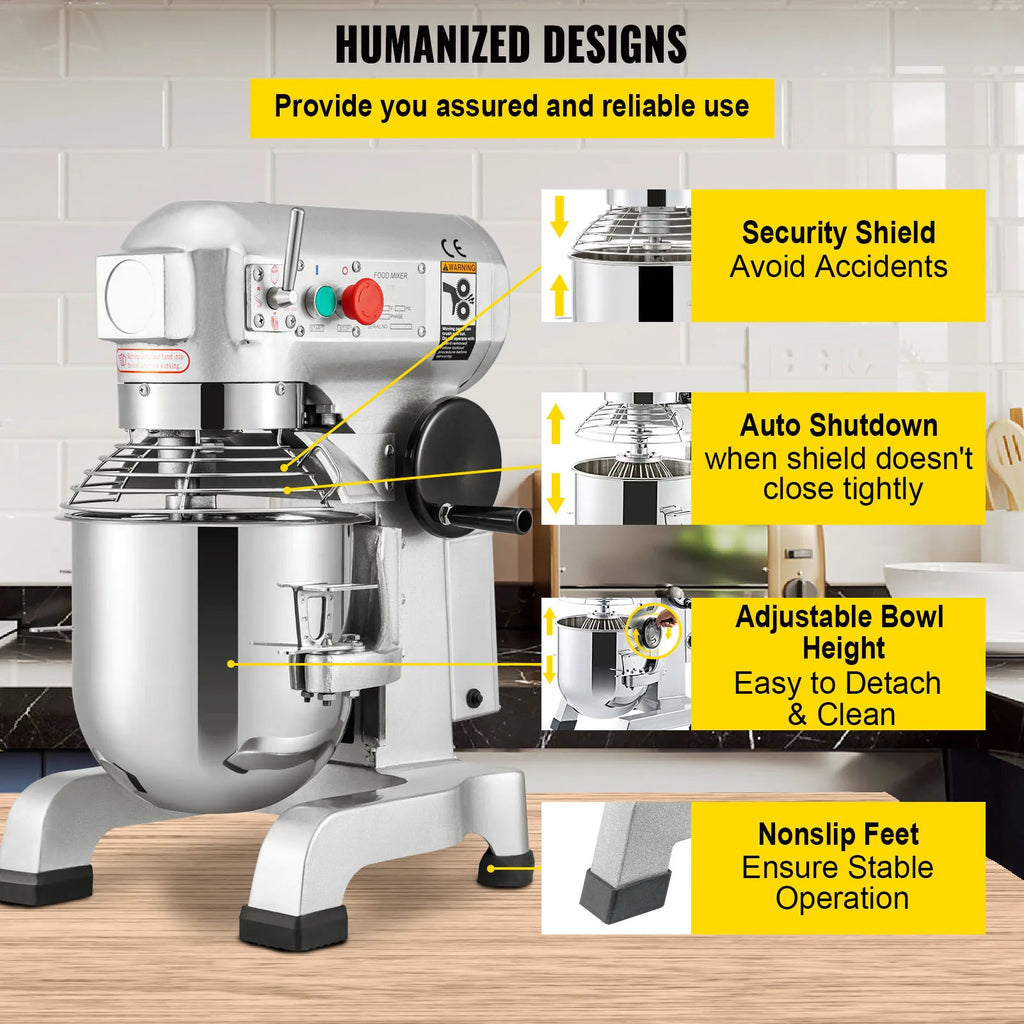 SucceBuy 10-30L Electric Dough Machine Stainless Steel Commercial Cream Egg Whisk Mixer Processor Kitchen Food Stand Blender