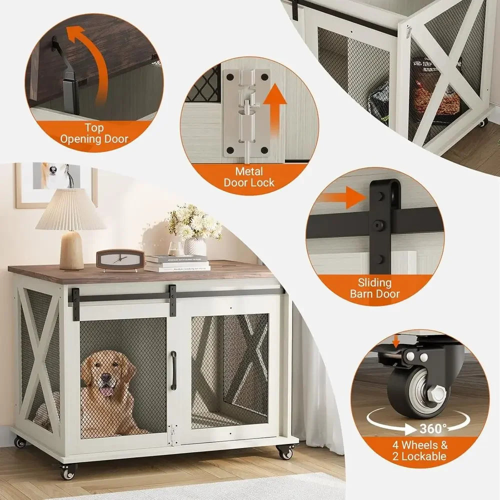 37 Dog Kennel Furniture, Sliding Door, Top Lip Table, Removable Divider for Medium Dogs