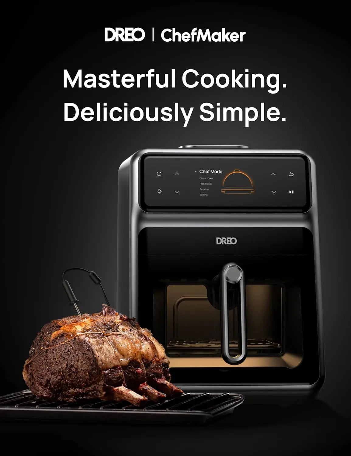 Smart Air Fryer Cooker with Probe and Water Atomizer, 6 QT, 3 Pro Cooking Modes, Cook Like an Expert with One Button Press