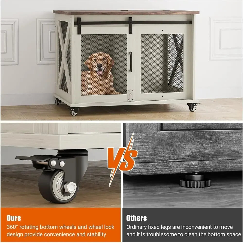 37 Dog Kennel Furniture, Sliding Door, Top Lip Table, Removable Divider for Medium Dogs