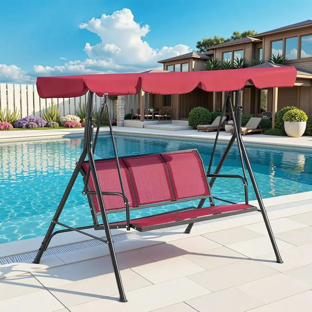 3-Person Outdoor Patio Swing Chair, Steel and Textile Seat Glider