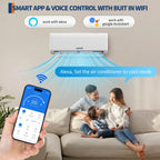 Mini Split AC & Heat Pump 9000 BTU 208/230V, 18.5 SEER2 WiFi, Compatible With Alexa Google Home, 28dB Quiet For 450 Sq.Ft