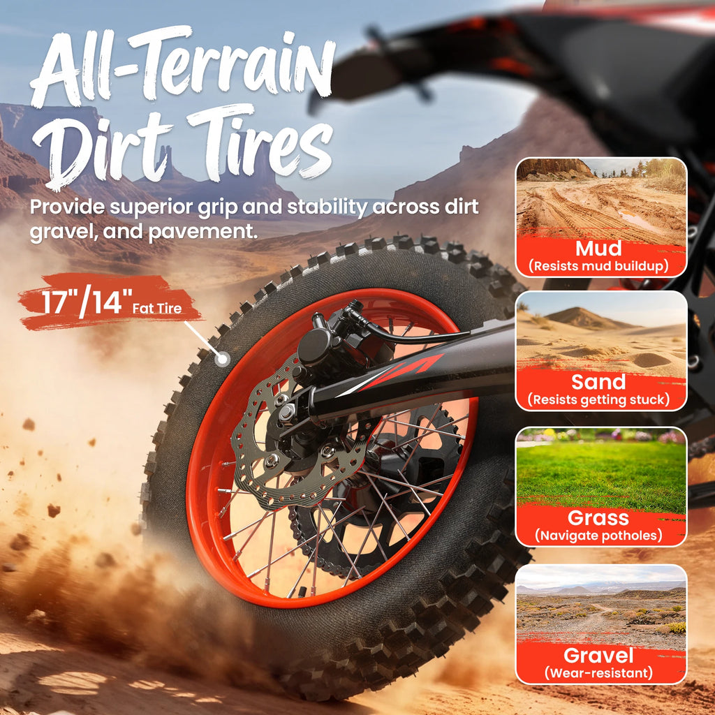 QRONGE X1 Spark L Electric Dirt Bike, 4500W Peak Electric Bicycle, 60V 28.8Ah Up to 50MPH & 60 Miles Electric Motorcycle, 17"/14" Off-Road Tire E-Dirt Bike for Adults Teens + 1 Year Warranty