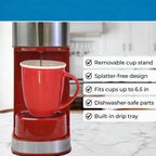 Single Serve Coffee Maker – Compatible with    K‑Cup Pods & Ground Coffee, One Cup Brewer, 6–12 Oz Brew Sizes, Travel Mug