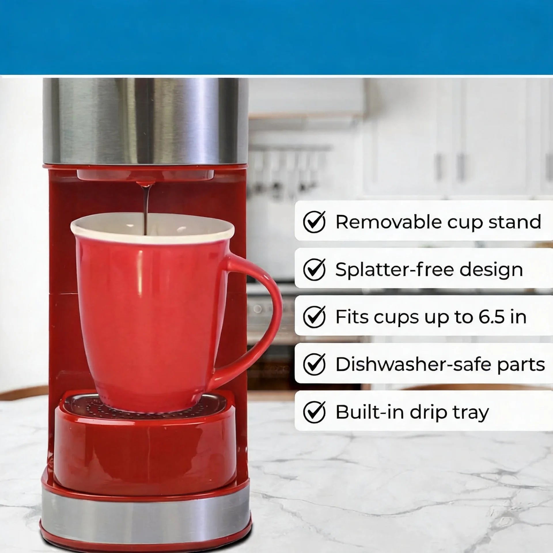 Single Serve Coffee Maker – Compatible with    K‑Cup Pods & Ground Coffee, One Cup Brewer, 6–12 Oz Brew Sizes, Travel Mug
