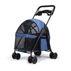 4 Wheels Dog Cat Stroller, Outdoor Travel Pet Folding Stroller, Dog Cat Cage Stroller with Cup Holder, Visible Window for Mediu