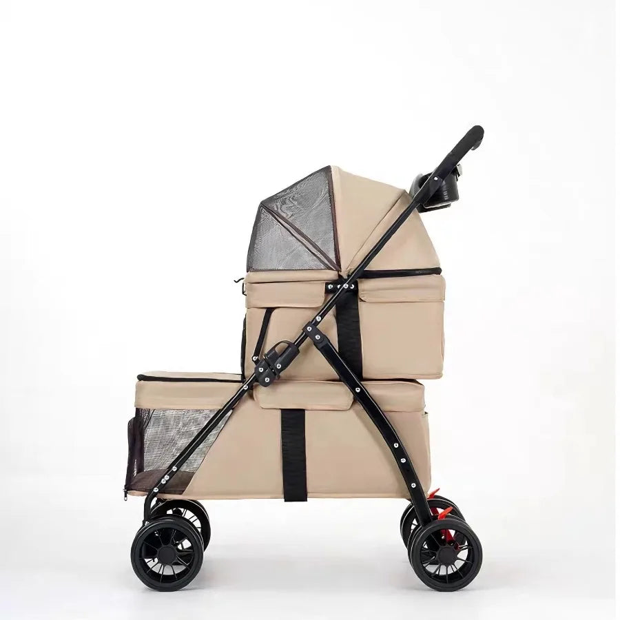 Double Pet Stroller for Small Cats and Dogs, Foldable Kittens Puppies Travel Strolling Cart with 2 Carriages, Lockable Wheels,